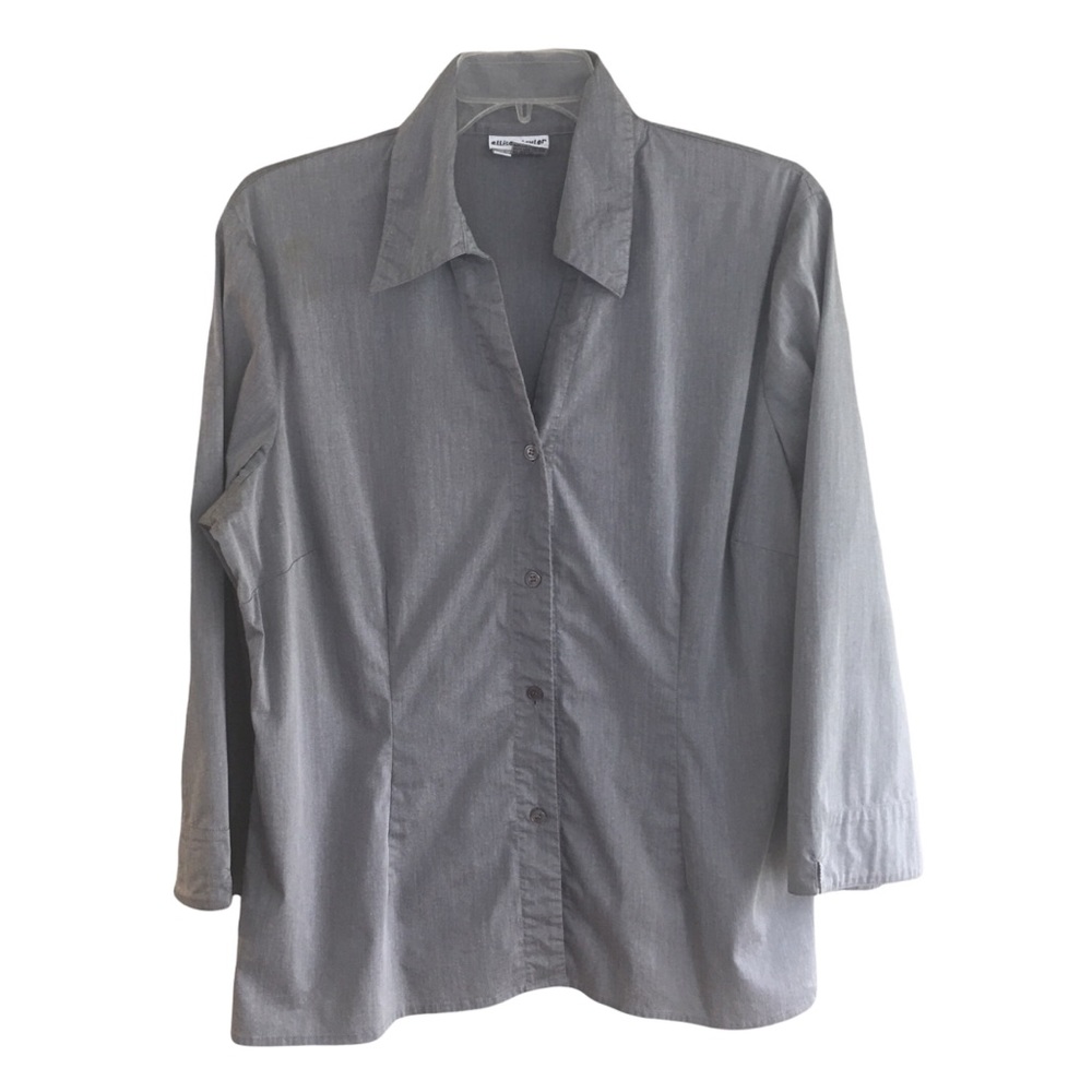ALLISON TAYLOR Silver-Grey Cotton Stretch Button Up Top